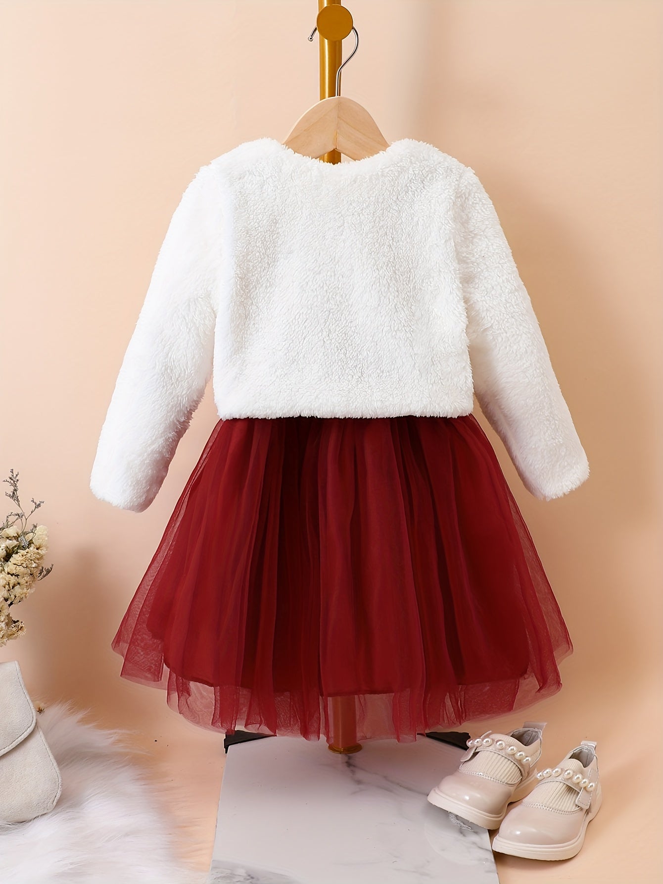 Girl's Floral Mesh Dress & Cardigan Set Casual Outfits Spring Autumn