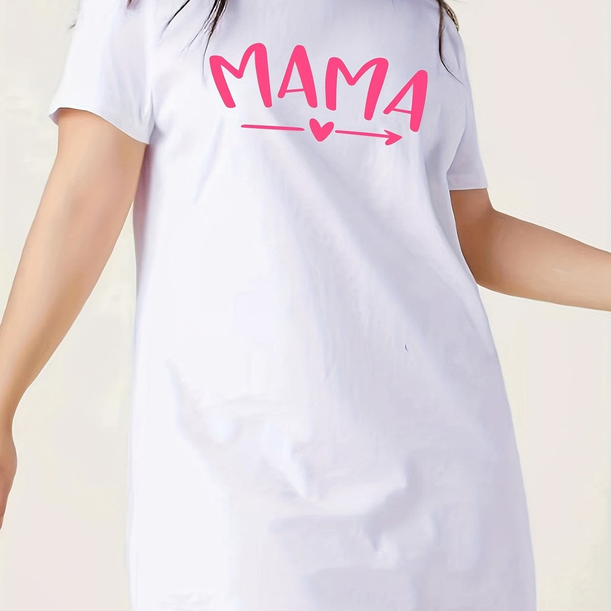  Letter & Heart Print Lounge Dress Round Neck Tee Nightdress