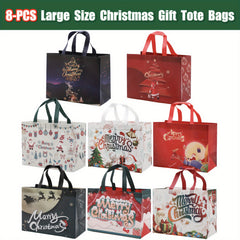 8pcs Large Christmas Tote Gift Bags With Handles Reusable Non woven Gift Bag