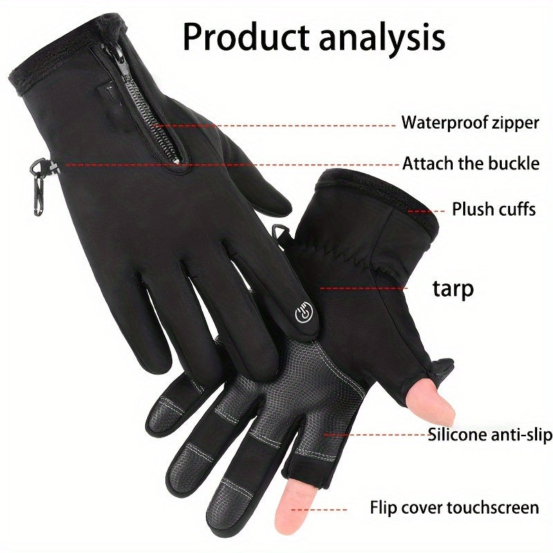 Windproof Waterproof Fishing Gloves Touch Screen Gloves Zipper Autumn Winter