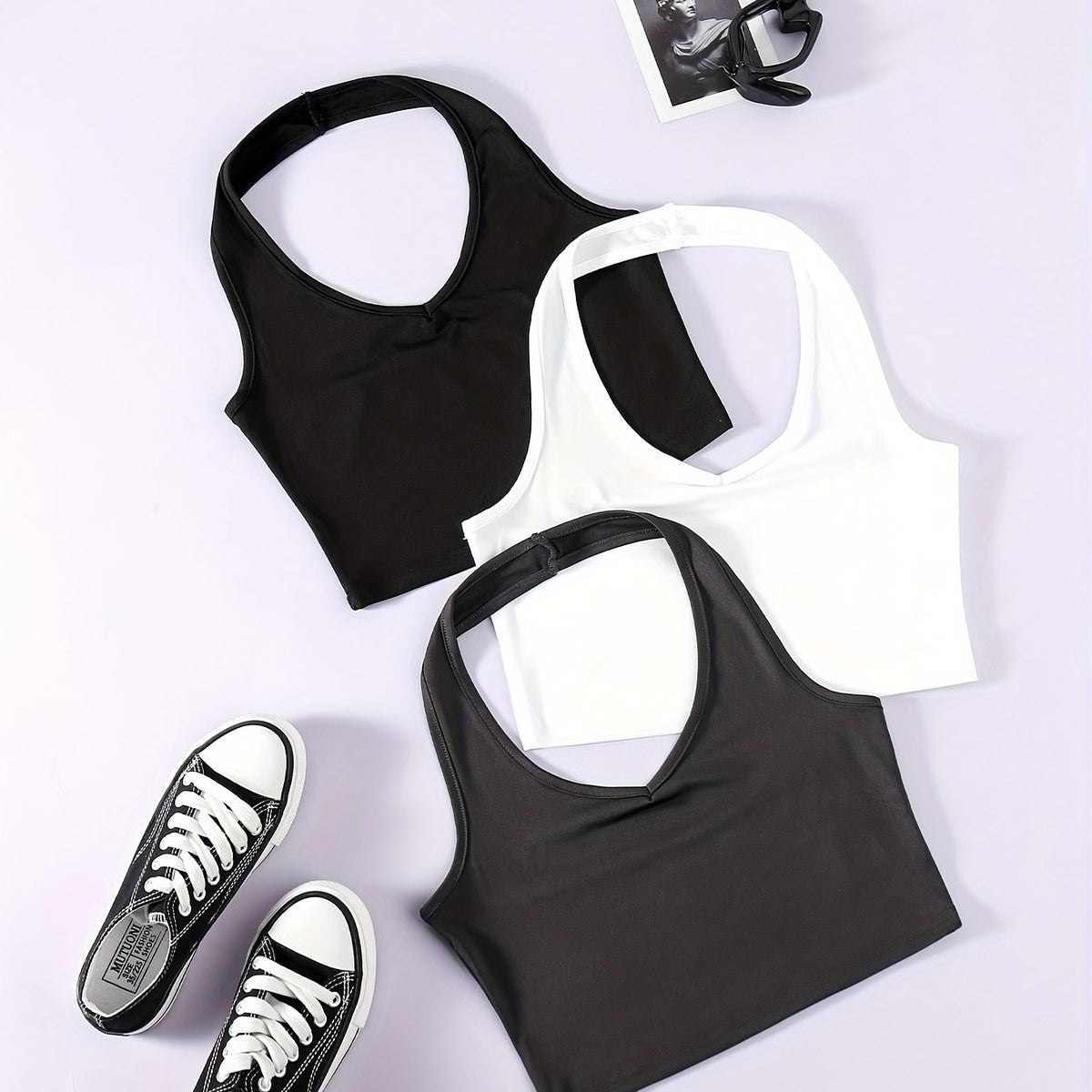 Solid Halter Top 3 Pack Sleeveless Versatile Women's Clothing