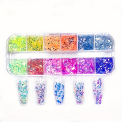 12 Grids Holographic Nail Glitter Flakes for 3D Nail Art