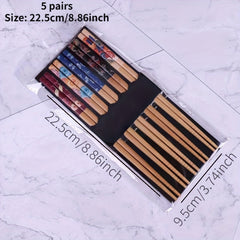 5Pairs Bamboo Chopsticks Set Retro Style Sushi Chopsticks