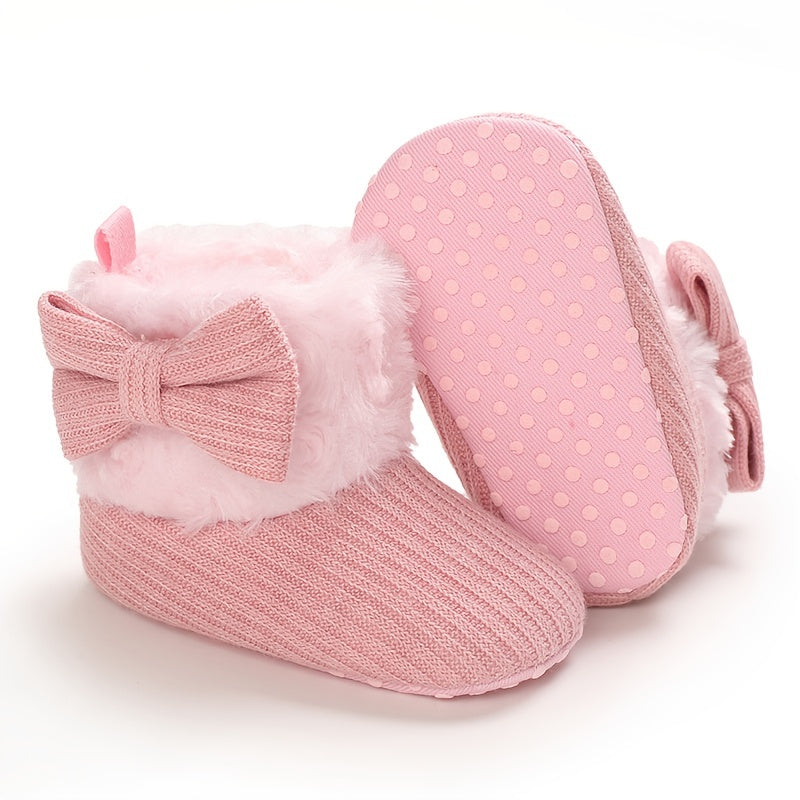 Bowknot Comfortable Boots For Baby Girls Soft Warm Plus Fleece Boots