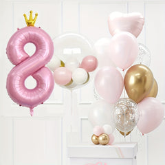 24pcs Crown Number Latex Balloon Set Birthday Party Decor Supplies