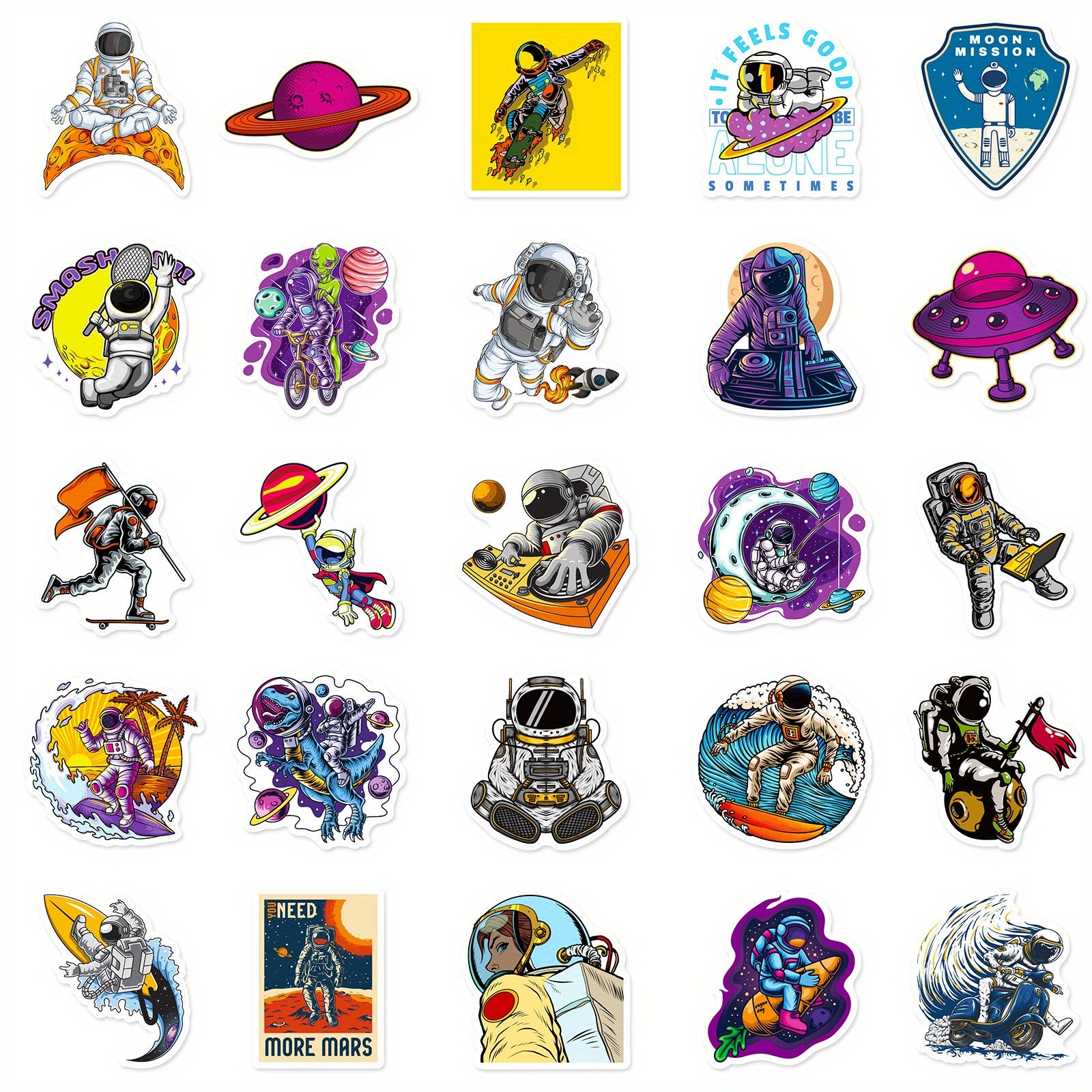 50pcs Space Explorer Vinyl Stickers for Water Bottle