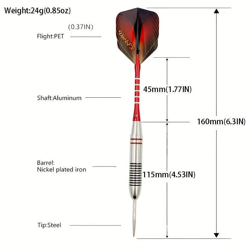 3pcs 24g Stainless Steel Tip Darts for Indoor & Outdoor Games