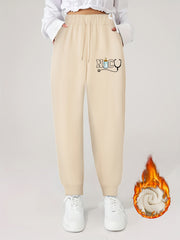  Letter Print Fleece Lined Joggers