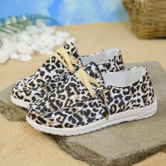 Leopard Print Canvas Shoes Lightweight Lace Up Walking Shoes