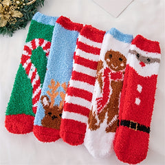 5 Pairs Christmas Print Socks Warm Stockings