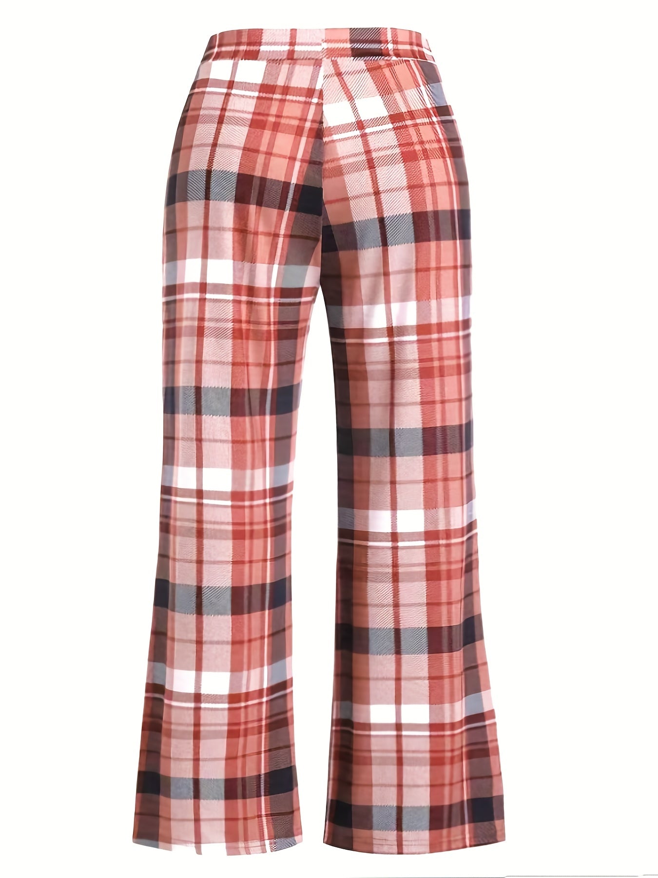 Women's Plus Plaid Print Elastic Wide Leg Pants