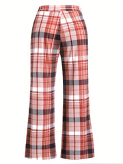 Women's Plus Plaid Print Elastic Wide Leg Pants