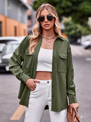  Women's Solid Button Up Long Sleeve Shirt Top