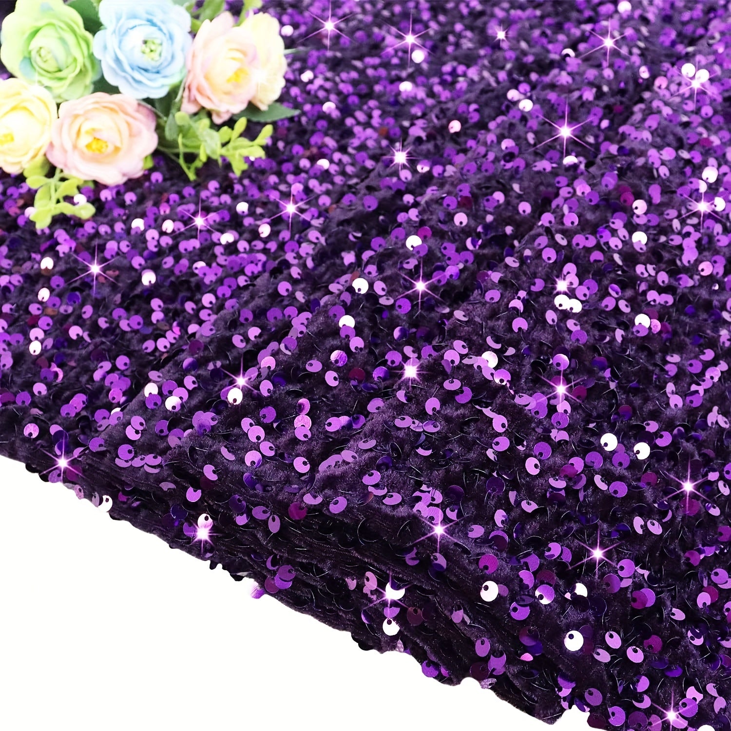 Velvet Sequin Fabric Glitter Embroidery DIY Sewing Wedding Dress Pillowcase