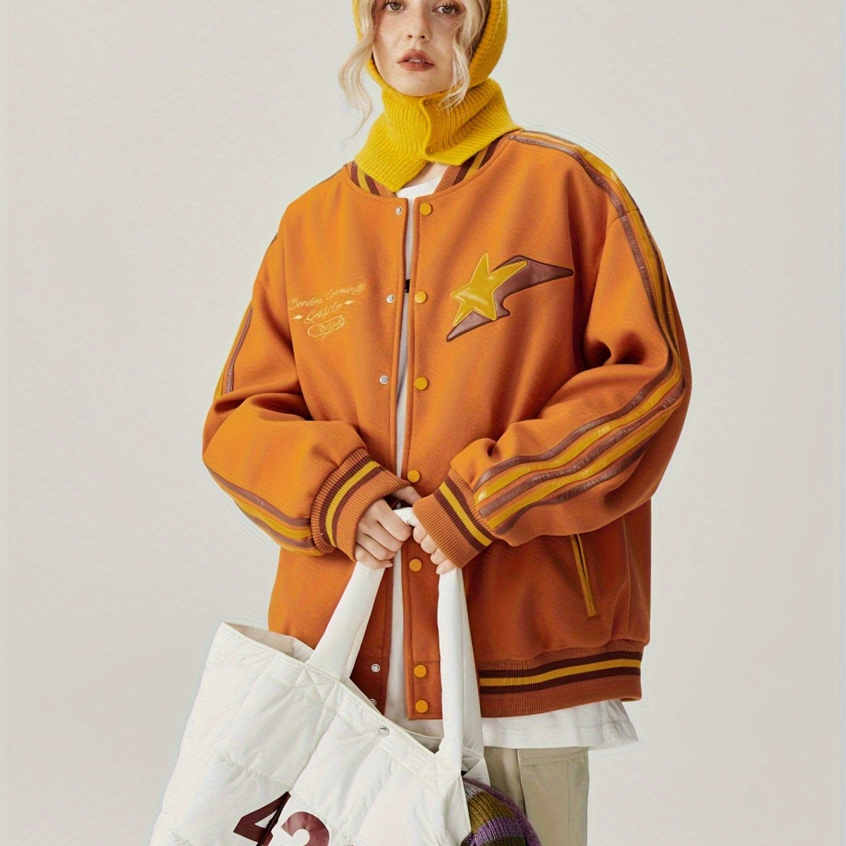 Y2k Graphic Baseball Coat Long Sleeve Snap Button Jacket