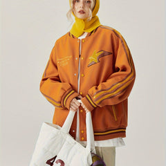 Y2k Graphic Baseball Coat Long Sleeve Snap Button Jacket