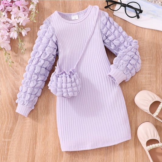 Ribbed Bodycon Girls Dress Long Sleeve Party Casual Dresses