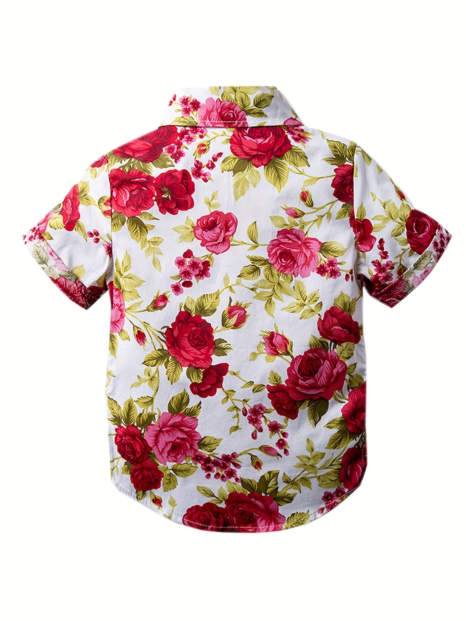 Blooming Flower Print Boys Top Short Sleeve Lapel Shirt for Summer