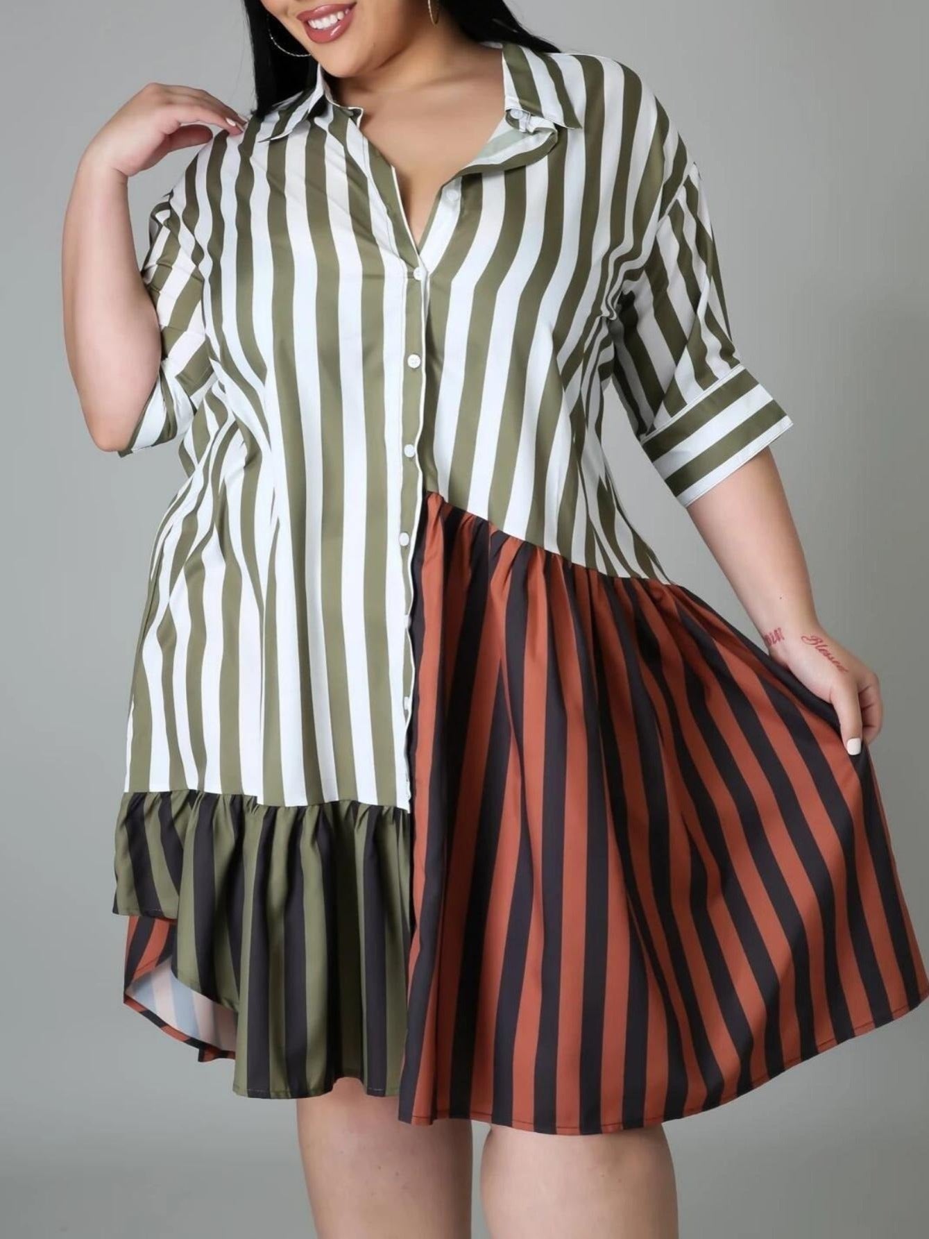  Colorblock Shirt Midi Dress