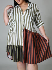  Colorblock Shirt Midi Dress