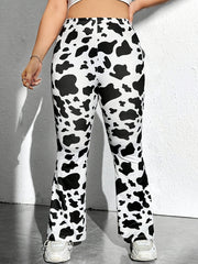  Cow Print Flared Leg Trousers