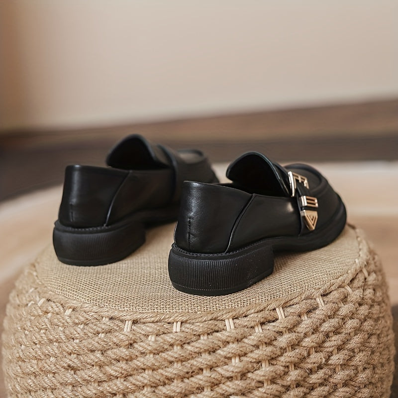 Women's Buckle Detail Loafers Chunky Heel Slip On Shoes