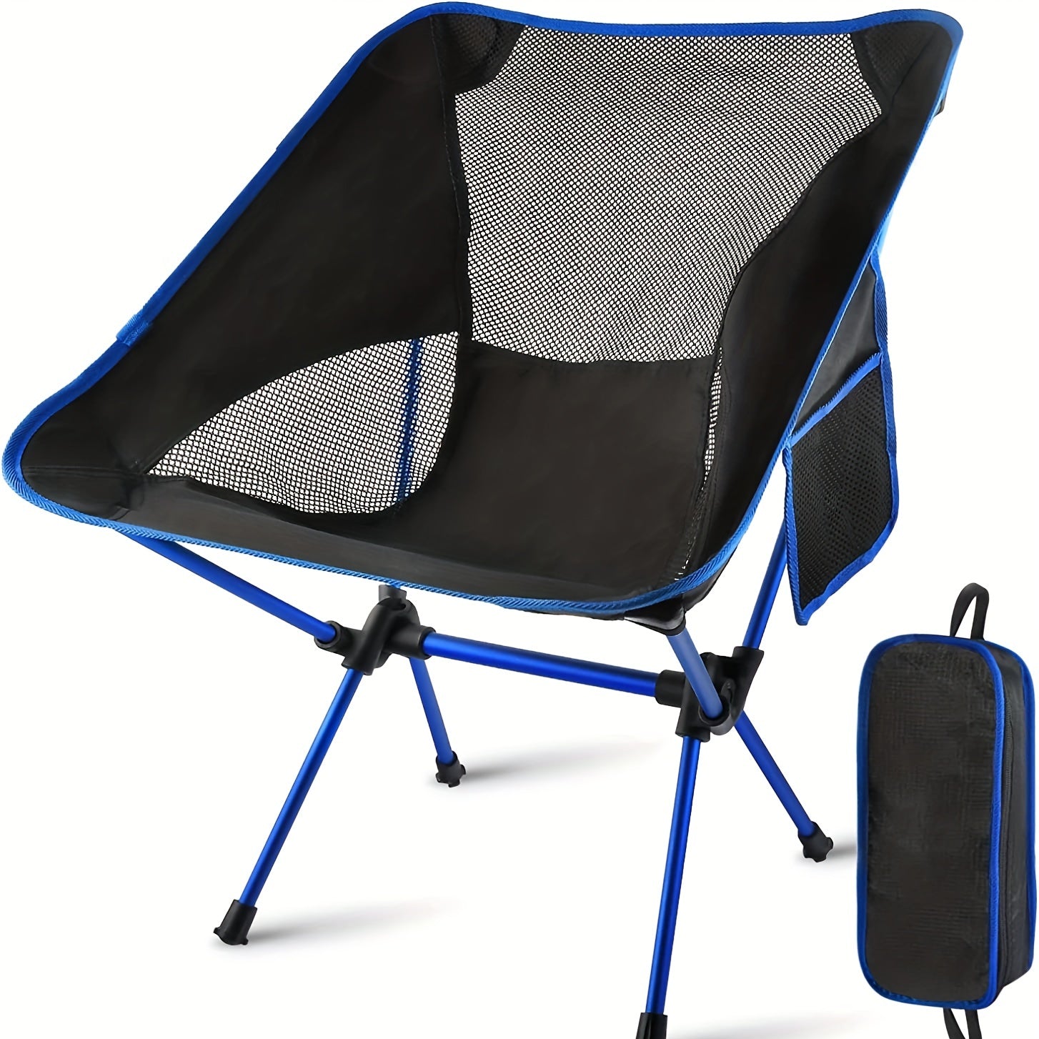 Portable Camping Chair with Side Pocket & Carry Bag for Outdoor Activities