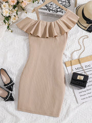Girls One Shoulder Ruffle Collar Sleeveless Dress