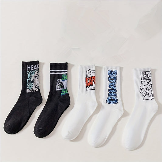 6 Pairs Letter Print Mid Tube Socks Comfy & Breathable Women's Stockings