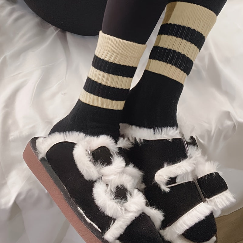 5 Pairs Striped Crew Socks Soft & Comfy Women's Stockings