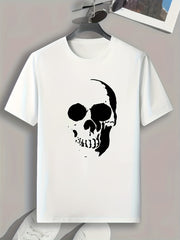 Skull Pattern Print Men's Comfy Sports T shirt Graphic Tee