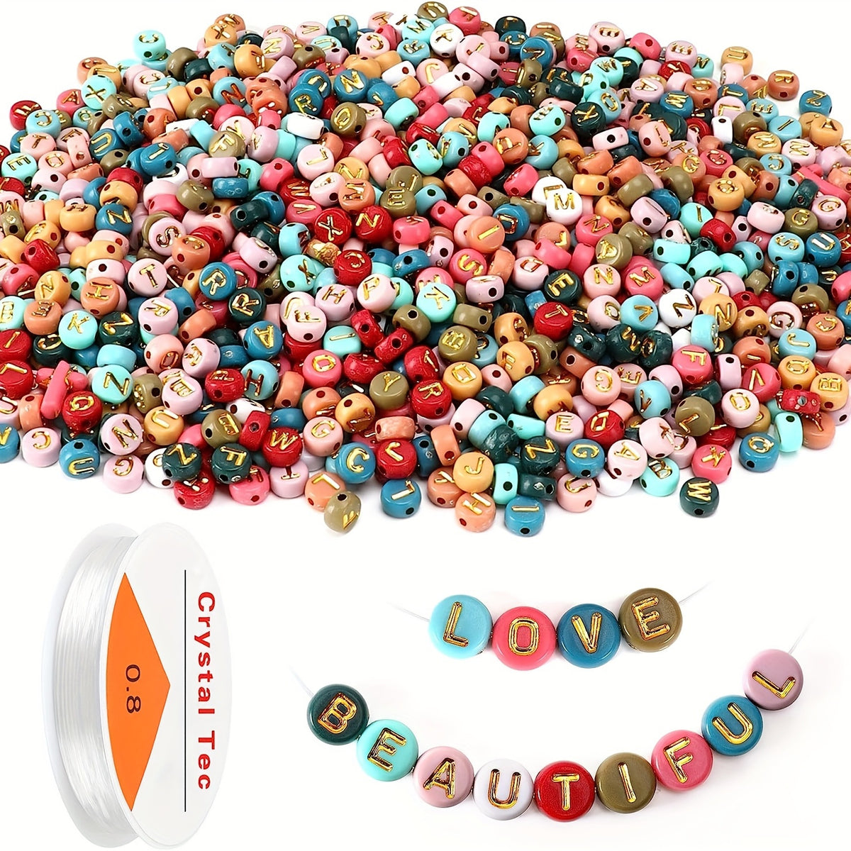 1000Pcs 4 7mm Colorful Acrylic Golden Letter Beads With Elastic String