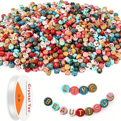 1000Pcs 4 7mm Colorful Acrylic Golden Letter Beads With Elastic String