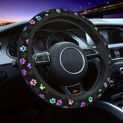 Colorful Paw Print Steering Wheel Cover Soft Anti Slip 38 1 Cm Durable Car Decor