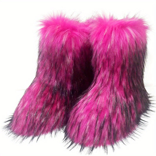 Women's Furry Mid Calf Snow Boots Plush Warm Winter Thermal Fuzzy Boots