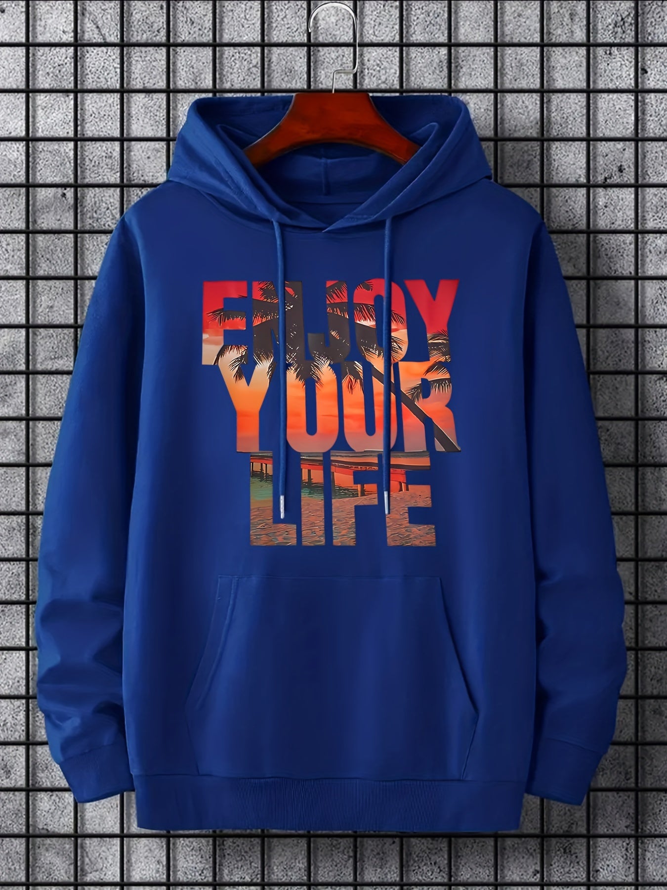 'Enjoy Your Life' Print Hoodie Men's Casual Pullover Hooded Sweatshirt