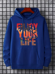 'Enjoy Your Life' Print Hoodie Men's Casual Pullover Hooded Sweatshirt