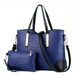 Crocodile Embossed PU Leather Handbag with Wrist Purse