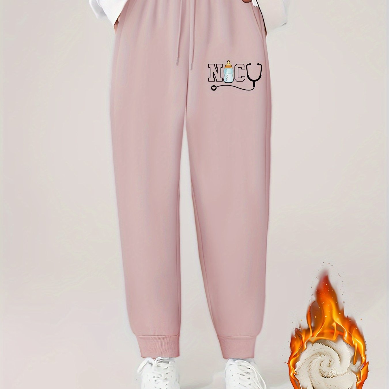  Letter Print Fleece Lined Joggers