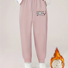  Letter Print Fleece Lined Joggers