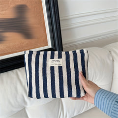 Striped Pattern Zipper Makeup Bag Women's Toiletry Wash Bag