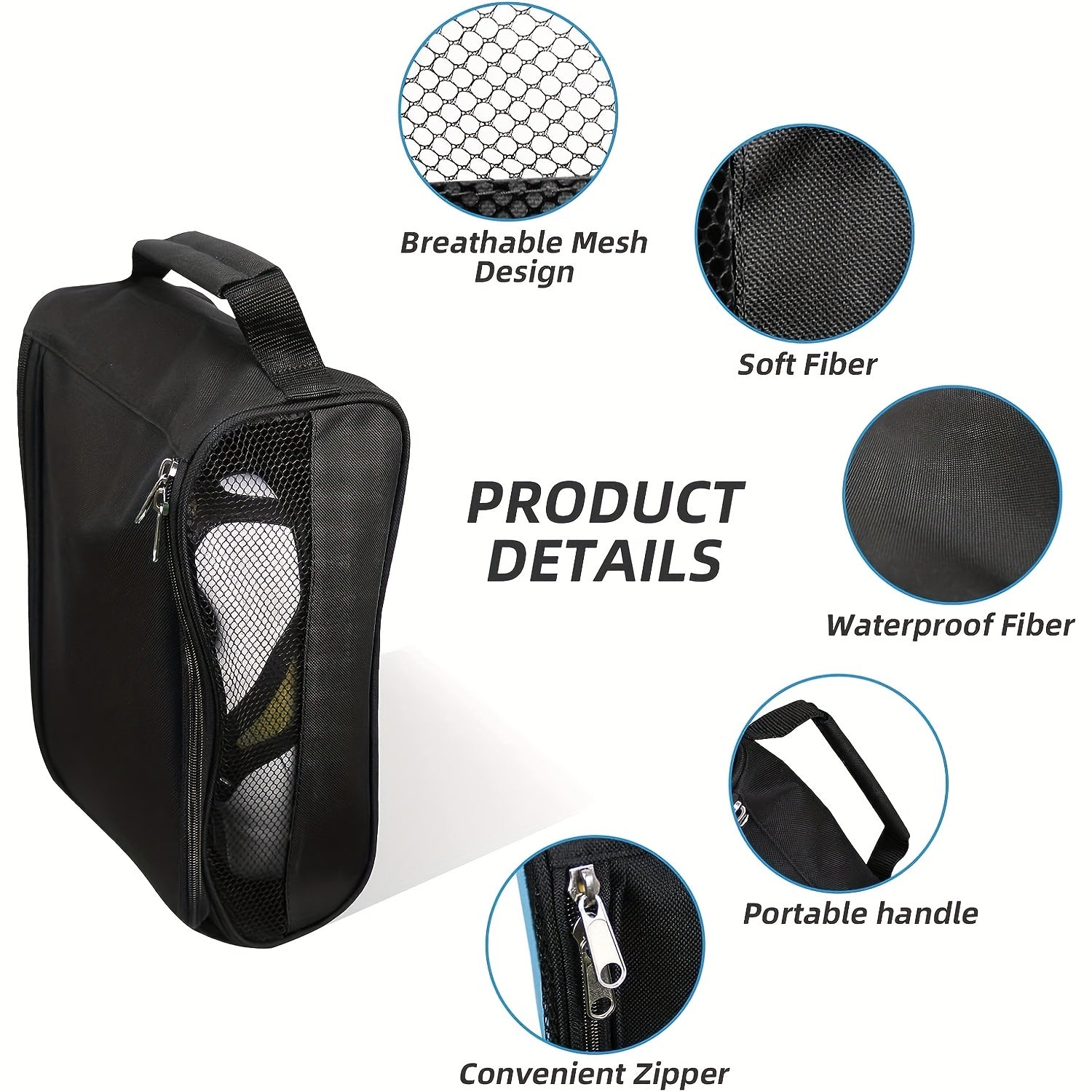 Golf Shoes Storage Bag Zippered Portable Outdoor Sports