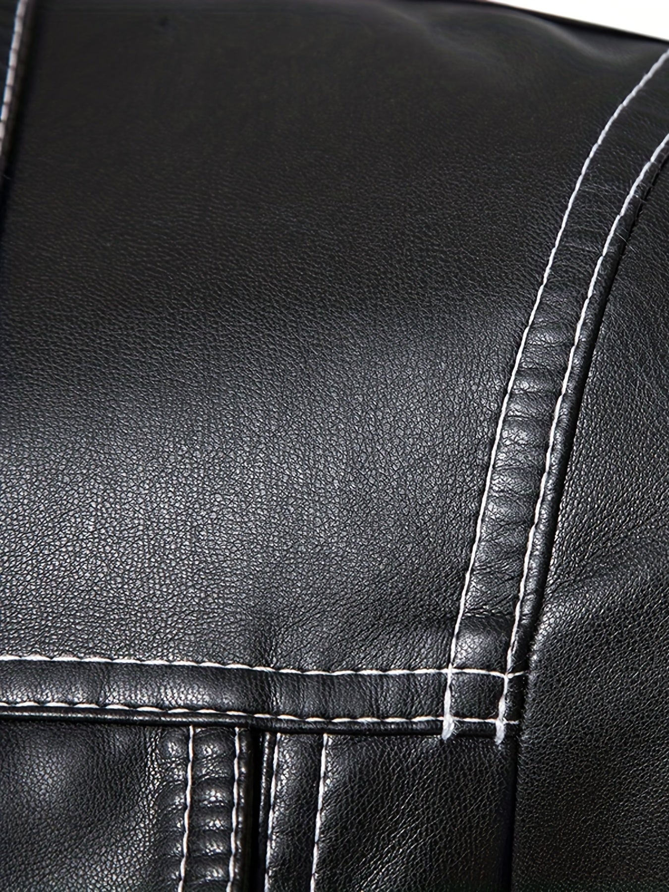 Men's Retro Motorcycle PU Leather Zip Up Jacket with Topstitch Lapel