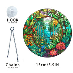 Acrylic Glass Coconut Tree Disc Ornament Jungle Flowers Plants Retro