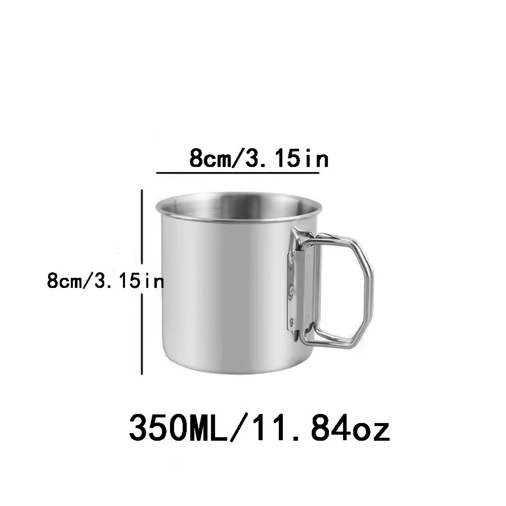 Portable 304 Stainless Steel Camping Cup w/ Carabiner Clip & Foldable Handle