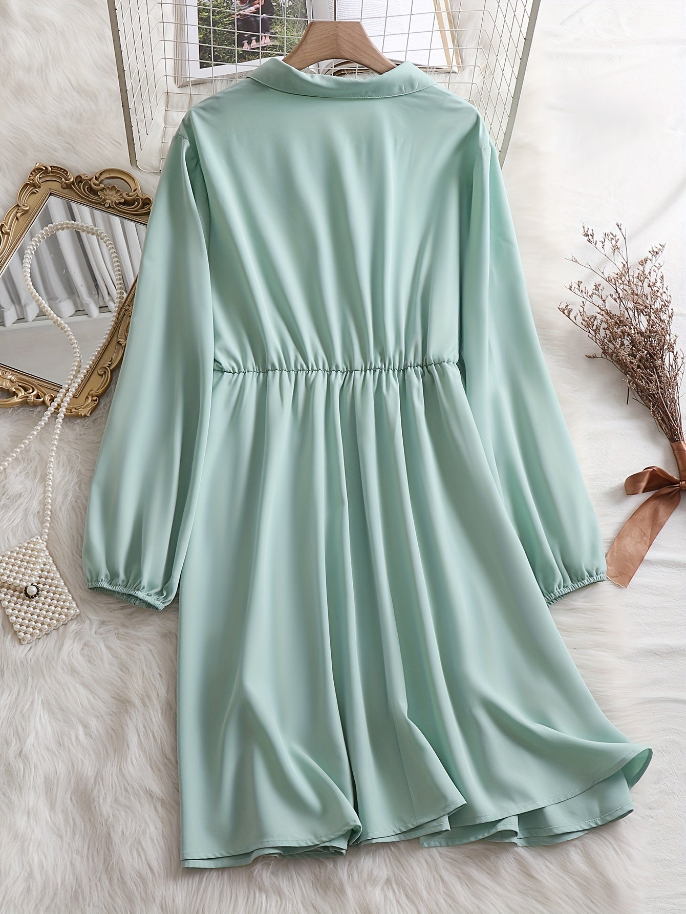  Lantern Sleeve Polo Neck Dress