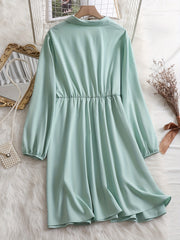  Lantern Sleeve Polo Neck Dress