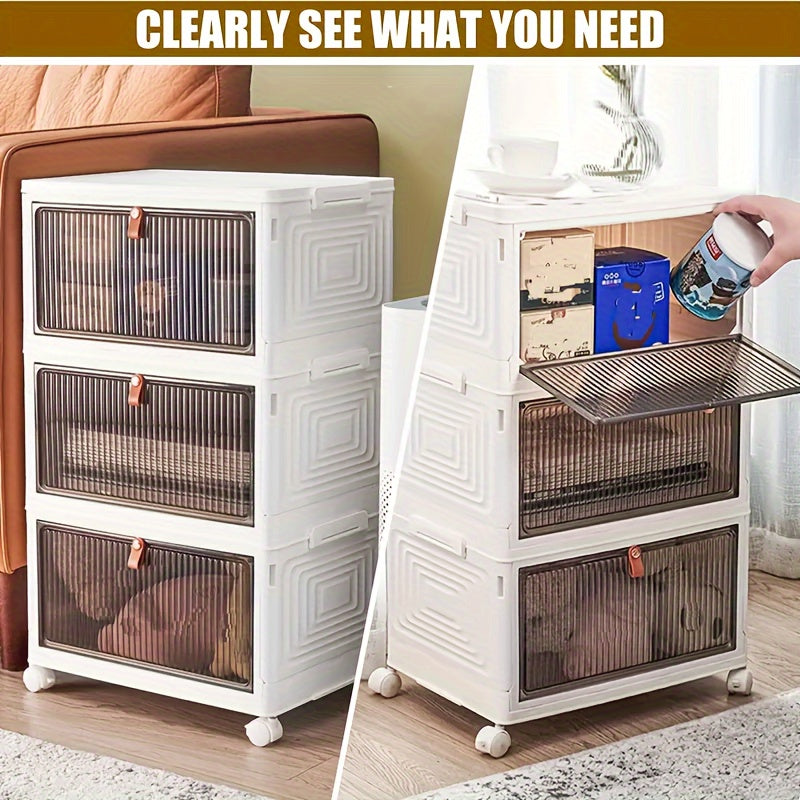 Large Collapsible 3 Tier Shoe Display Box with Wheels