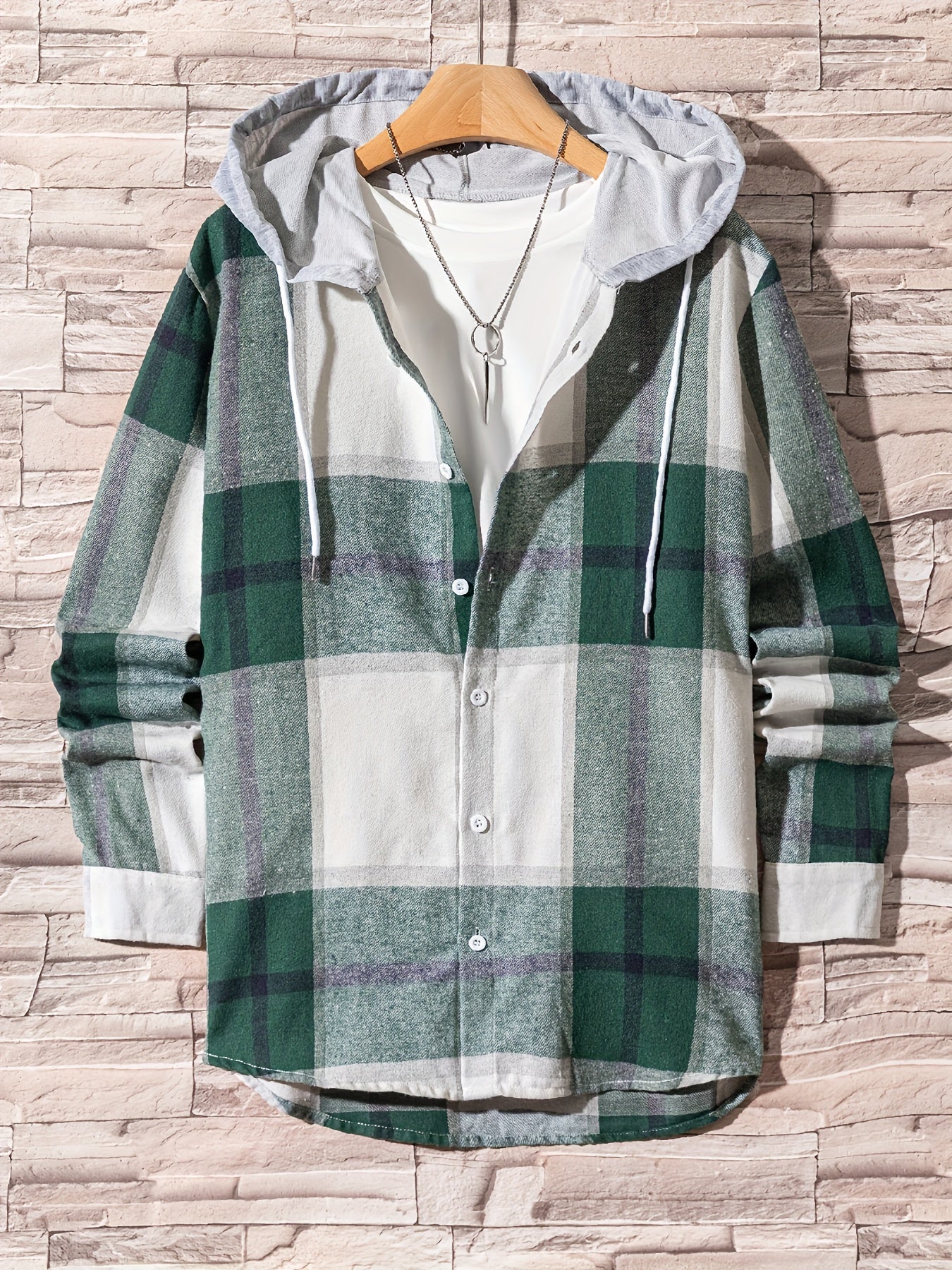 Men's Retro Plaid Shirt Jacket Hooded