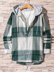 Men's Retro Plaid Shirt Jacket Hooded
